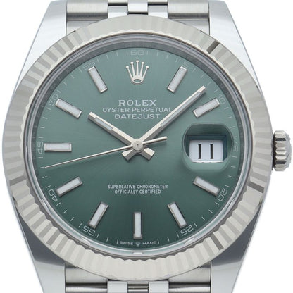 Rolex Datejust 41 Watch Jubilee Mint Green Box 18k White Gold SS