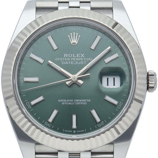 Rolex Datejust 41 Watch Jubilee Mint Green Box 18k White Gold SS
