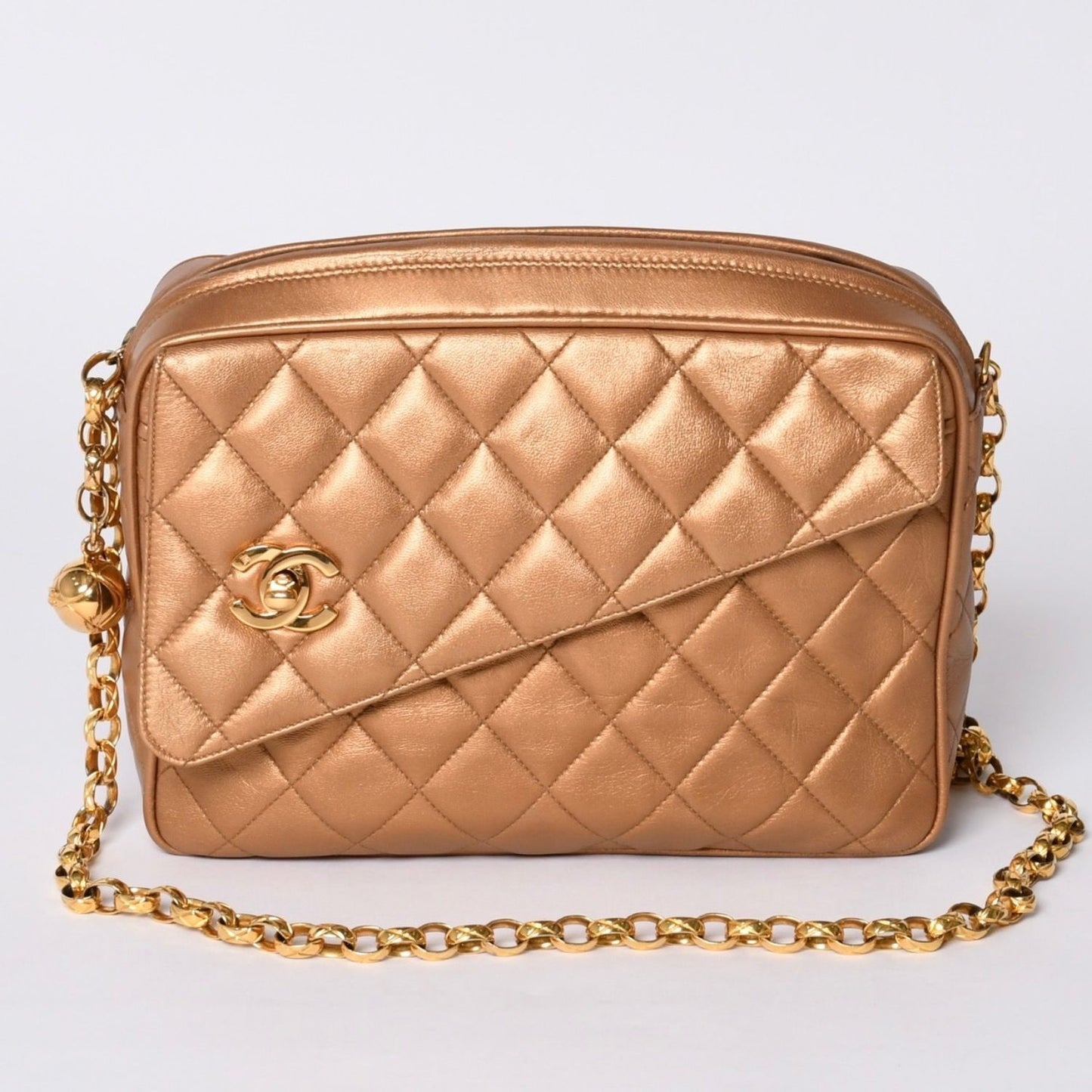 Chanel Chain Shoulder Bag CC Logo Coco Ball Lambskin Quilted Blanc Gold