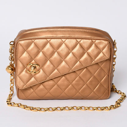 Chanel Chain Shoulder Bag CC Logo Coco Ball Lambskin Quilted Blanc Gold