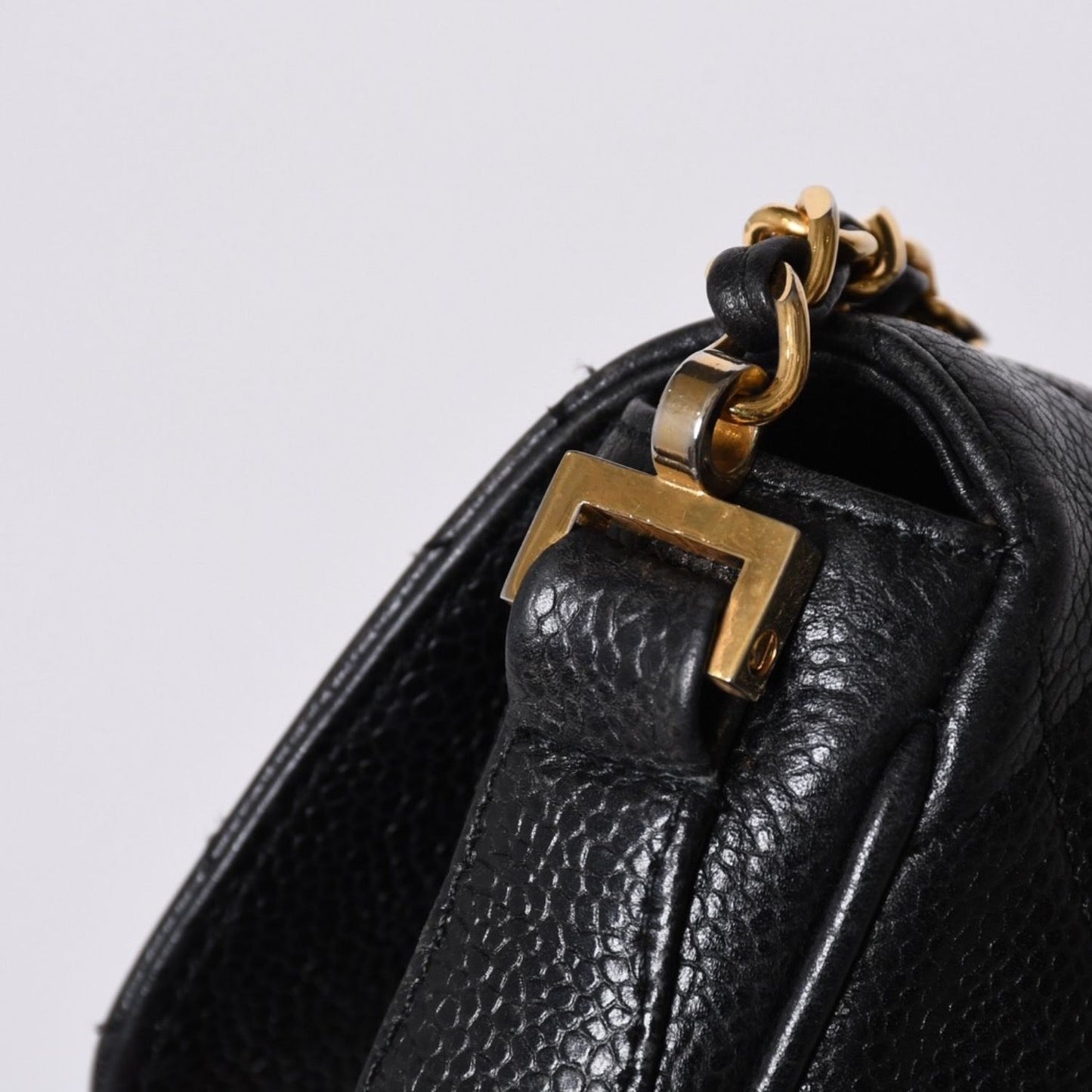 Chanel S Flap S Chain Shoulder Bag CC Logo Caviar Leather Black Gold — view 6