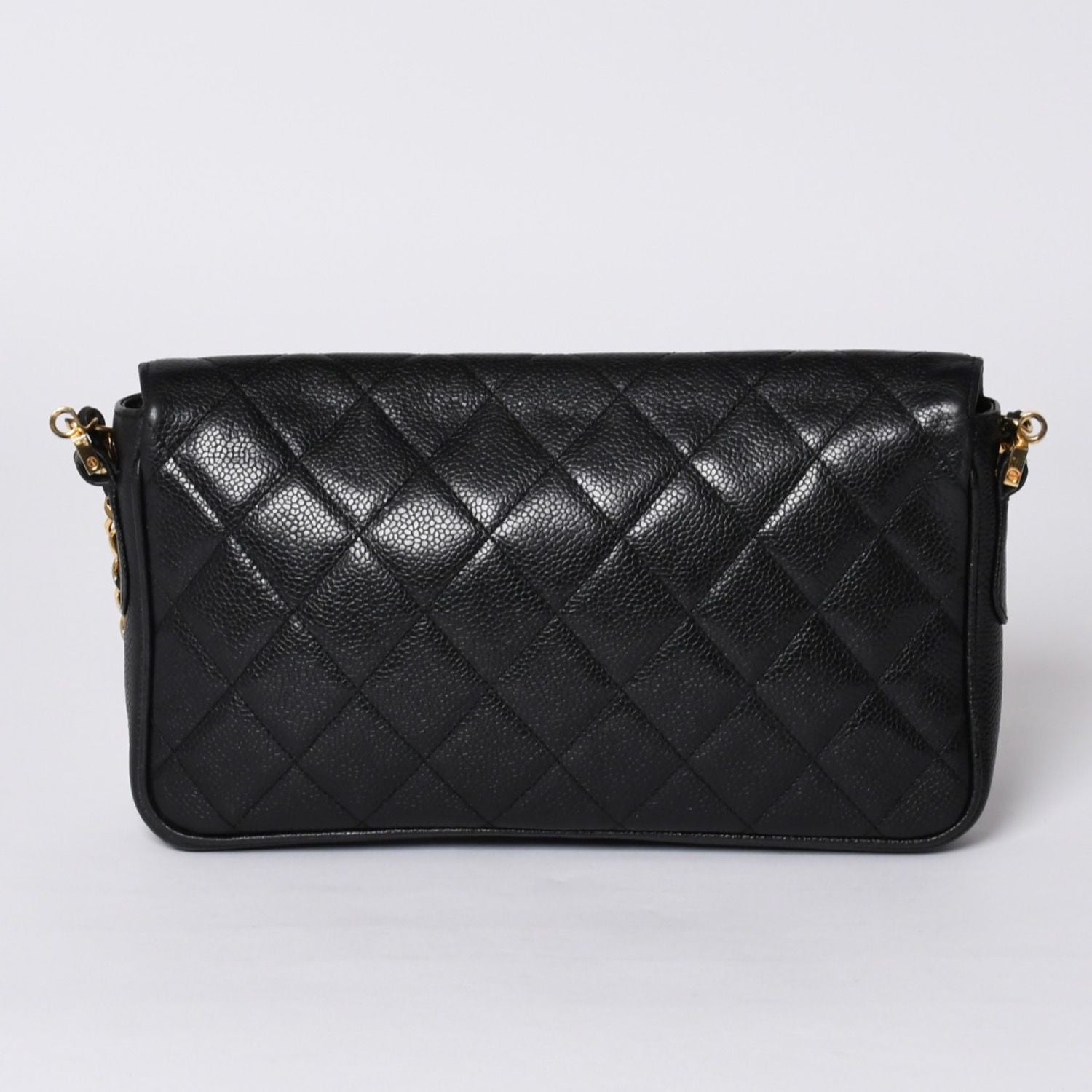 Chanel S Flap S Chain Shoulder Bag CC Logo Caviar Leather Black Gold — view 2