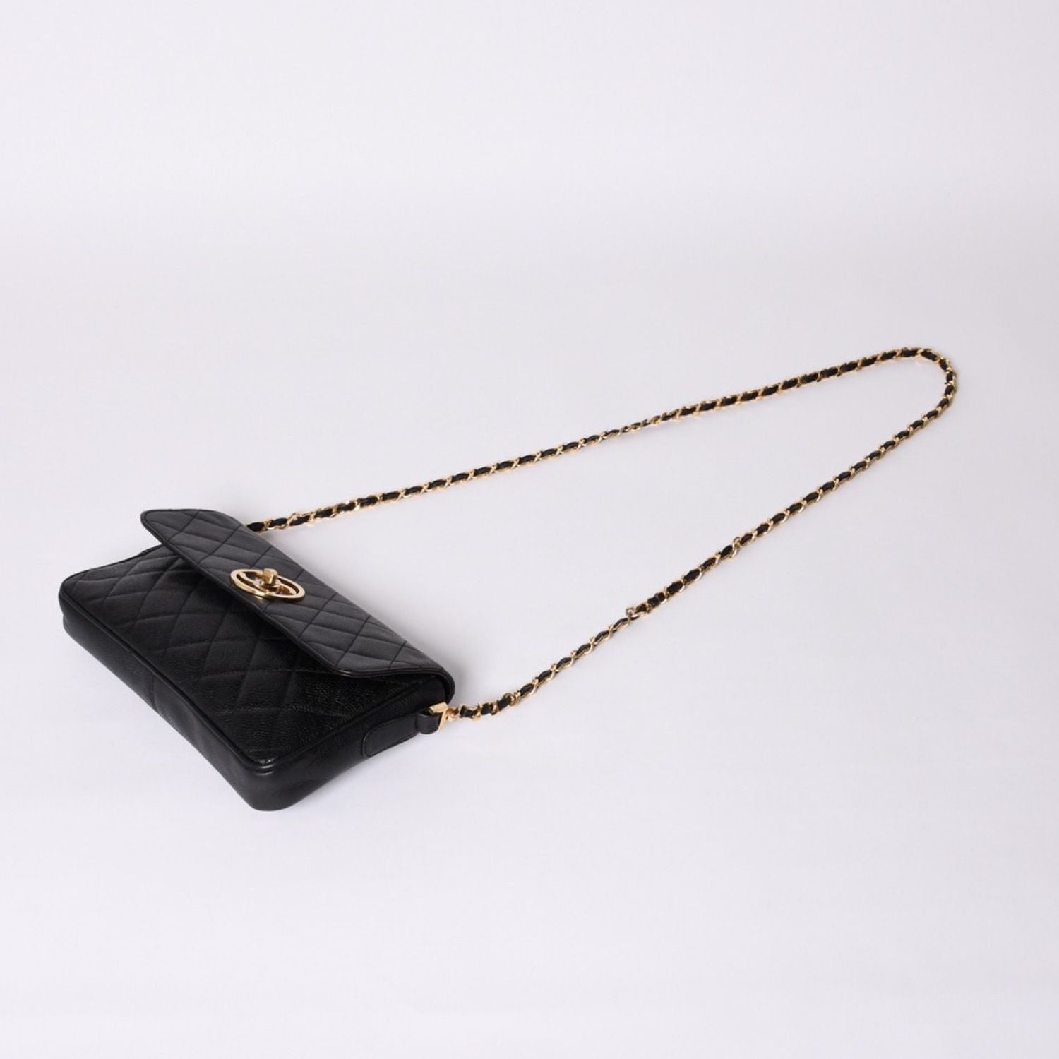 Chanel S Flap S Chain Shoulder Bag CC Logo Caviar Leather Black Gold — view 4