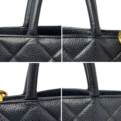Chanel Medallion Tote Caviar Leather CC Logo Black Gold — view 7