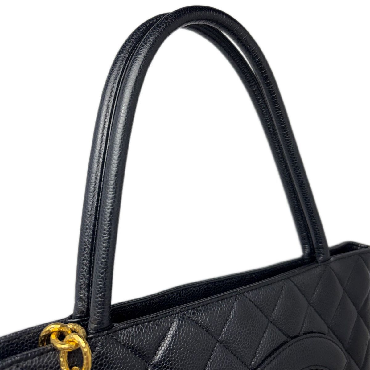 Chanel Medallion Tote Caviar Leather CC Logo Black Gold — view 5