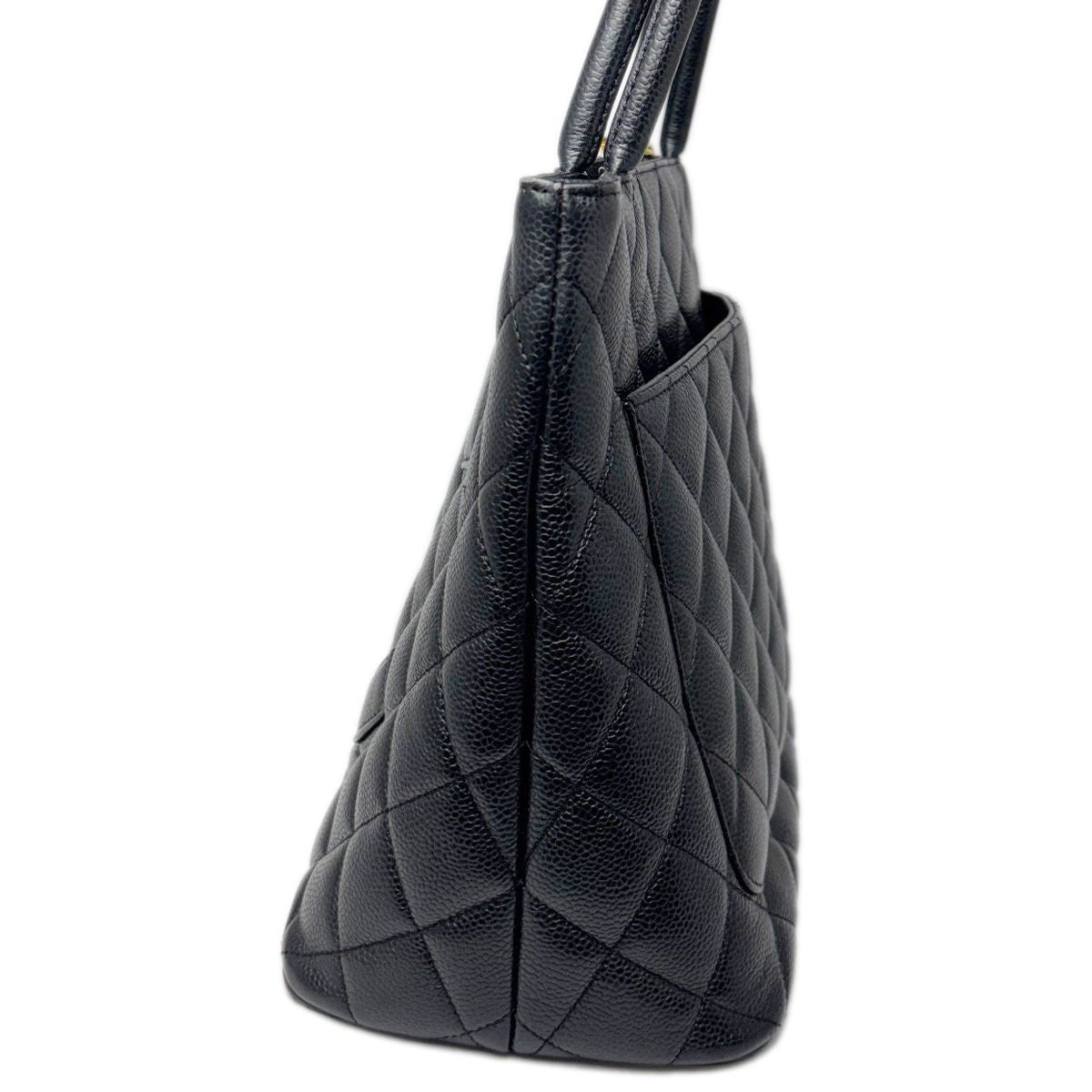 Chanel Medallion Tote Caviar Leather CC Logo Black Gold — view 4
