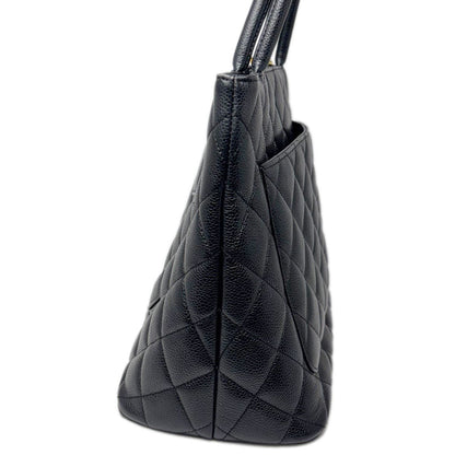 Chanel Medallion Tote Caviar Leather CC Logo Black Gold — view 4