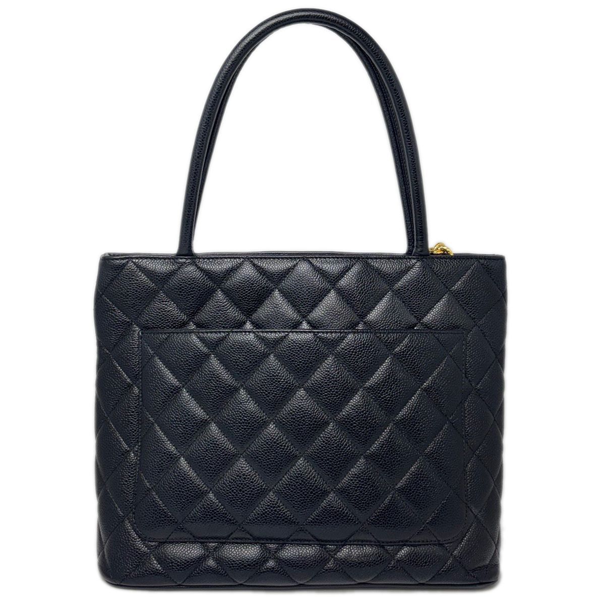 Chanel Medallion Tote Caviar Leather CC Logo Black Gold — view 2