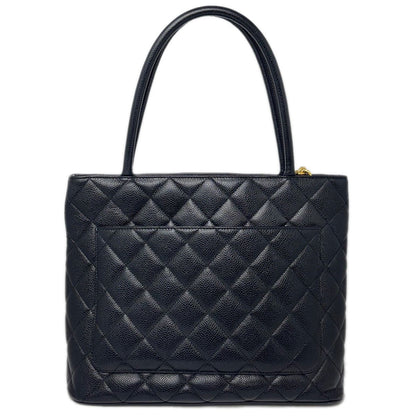 Chanel Medallion Tote Caviar Leather CC Logo Black Gold — view 2