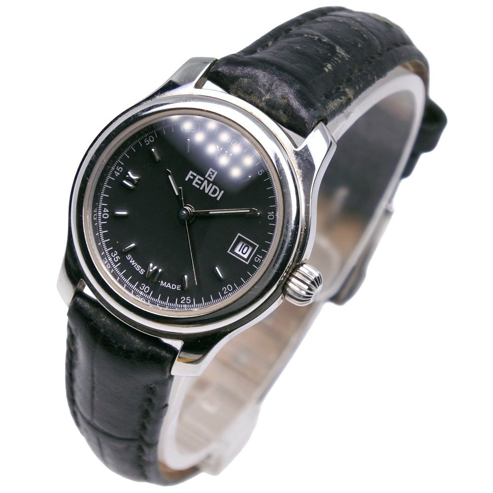 Fendi Orologi Stainless Steel Leather Quartz Analog Display Black Dial Watch — view 2