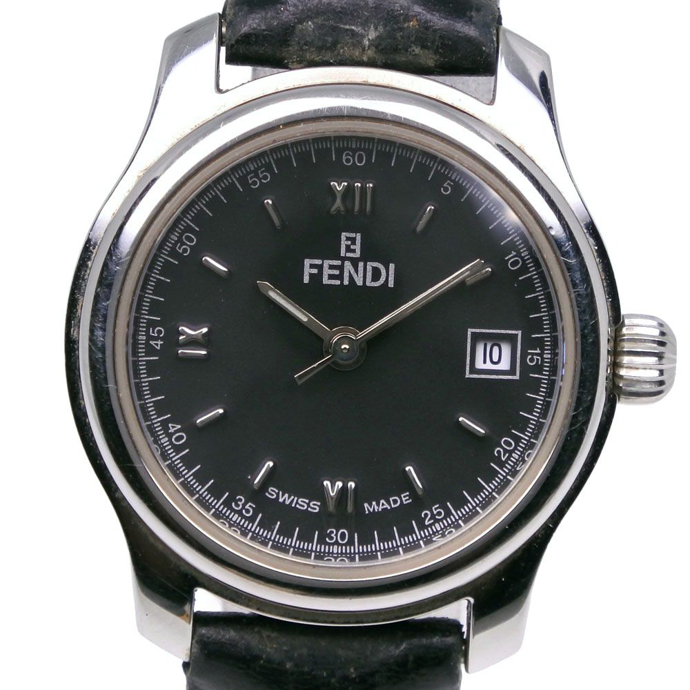 Fendi Orologi Stainless Steel Leather Quartz Analog Display Black Dial Watch