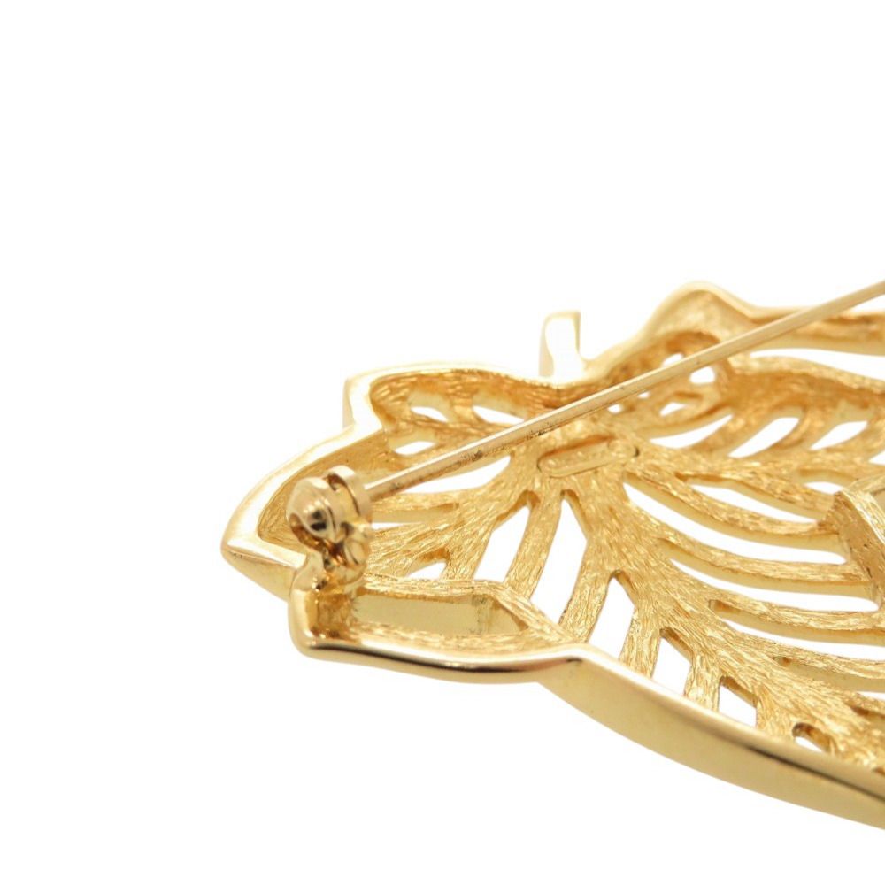 Dior Vintage Leaf Motif Metal Gold Brooch — view 6