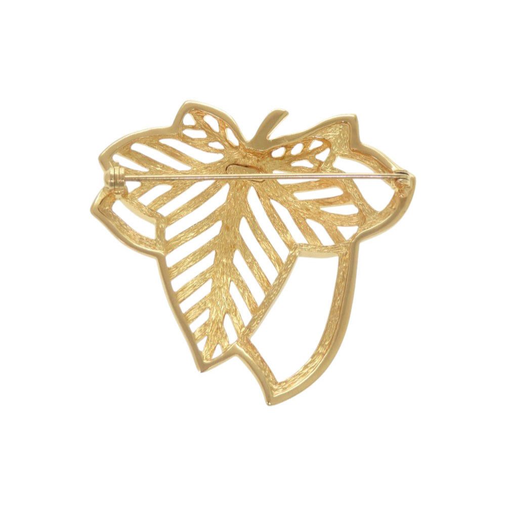 Dior Vintage Leaf Motif Metal Gold Brooch — view 2