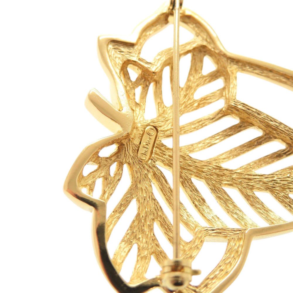Dior Vintage Leaf Motif Metal Gold Brooch — view 3