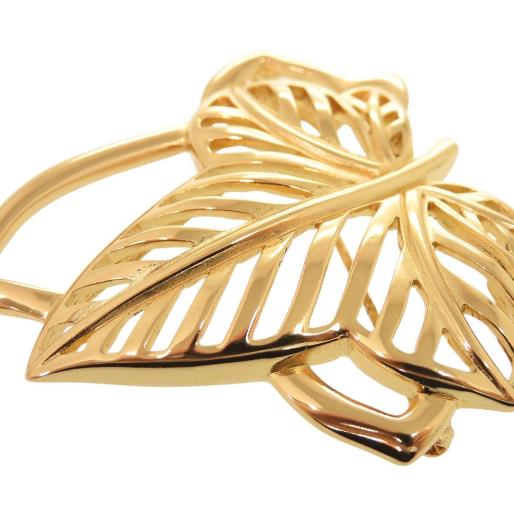 Dior Vintage Leaf Motif Metal Gold Brooch — view 4