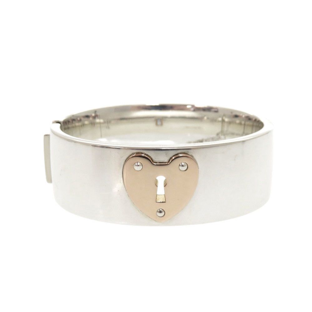 Tiffany & Co Heart Lock 925 Sterling Silver 18k Pink Gold Bangle Bracelet