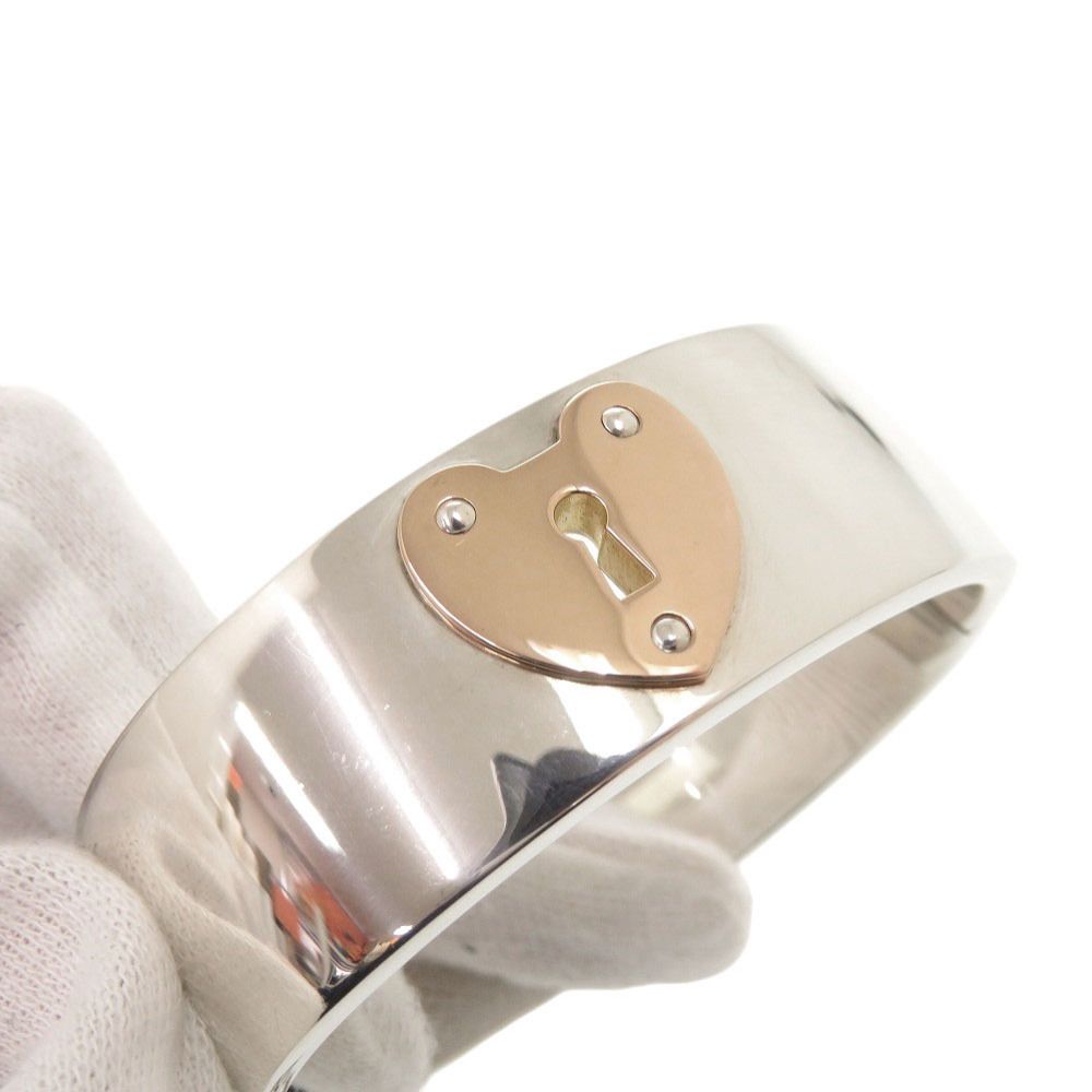 Tiffany & Co Heart Lock 925 Sterling Silver 18k Pink Gold Bangle Bracelet — view 7
