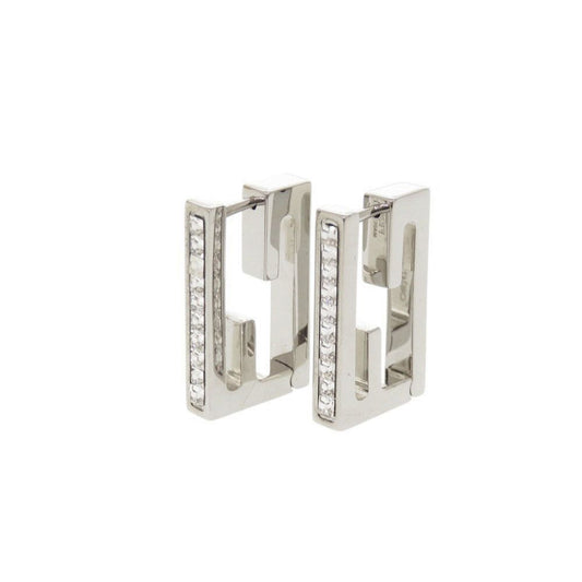 Fendi Baguette Metal Line Stone Silver Earrings