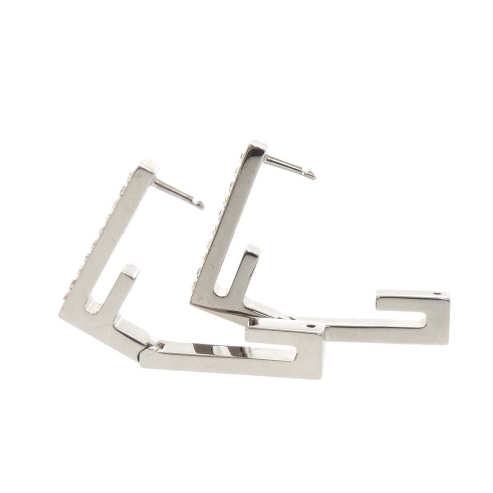 Fendi Baguette Metal Line Stone Silver Earrings — view 6