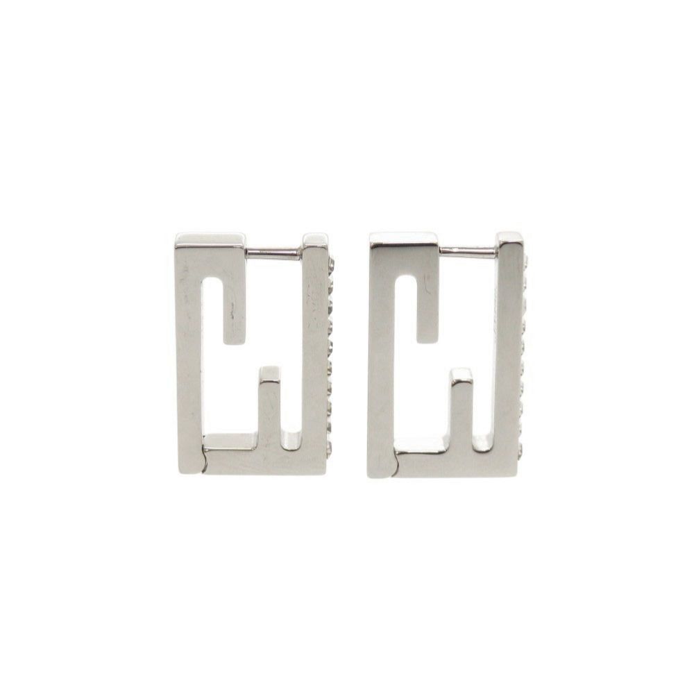 Fendi Baguette Metal Line Stone Silver Earrings — view 3