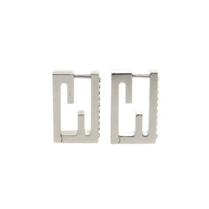 Fendi Baguette Metal Line Stone Silver Earrings — view 3