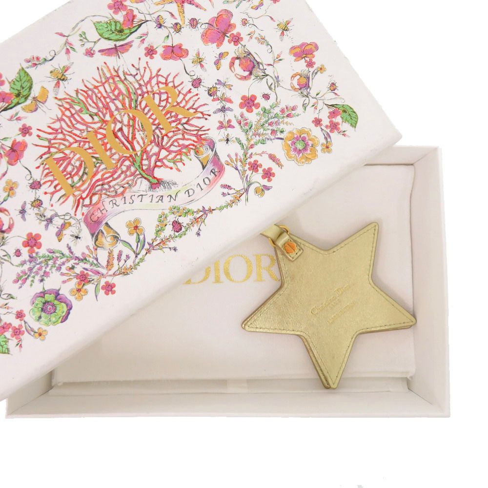 Dior Cannage Star Key Holder Gold Leather Charm — view 2