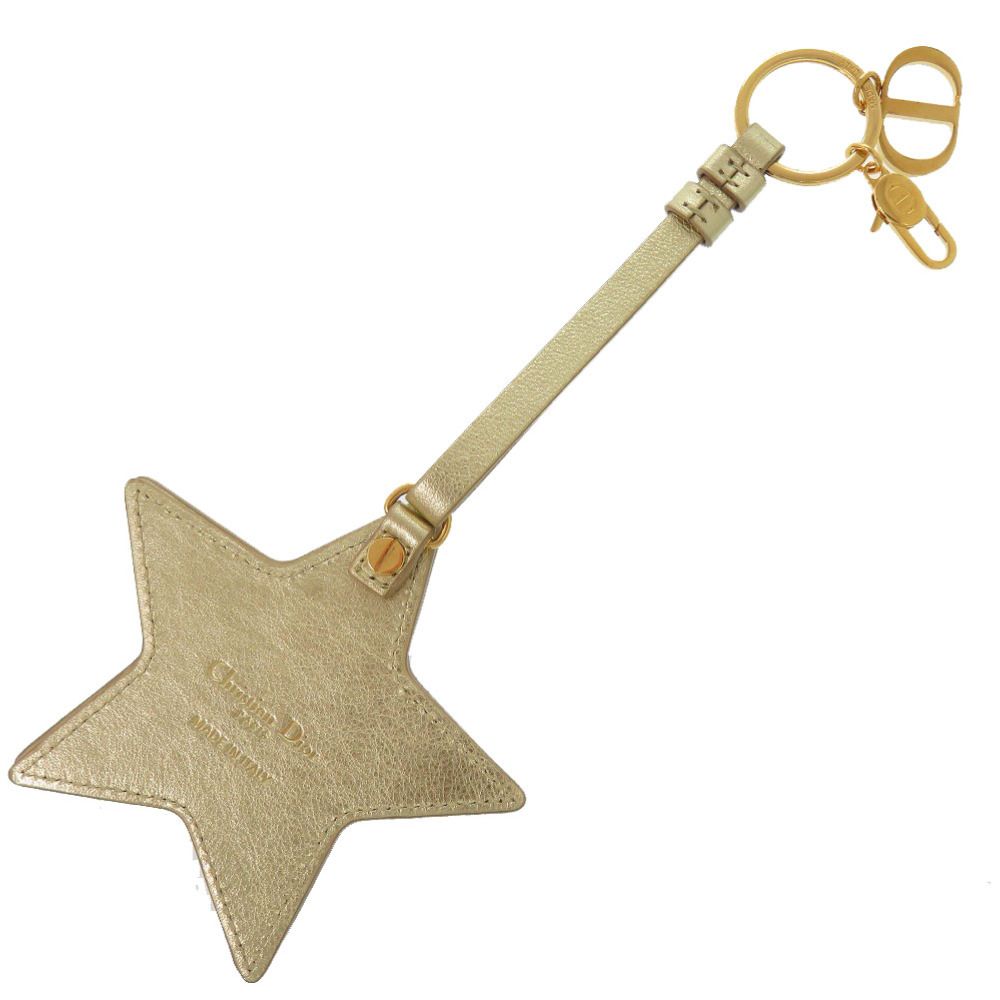 Dior Cannage Star Key Holder Gold Leather Charm — view 3