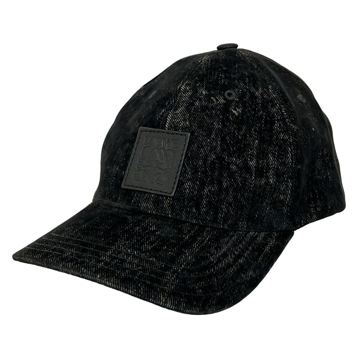 Loewe Cap Onesize Patch Cap Black Cotton Leather Hat