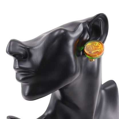 Chanel CC Logo Camellia Vintage Resin Gold Plated Green Earrings — view 2