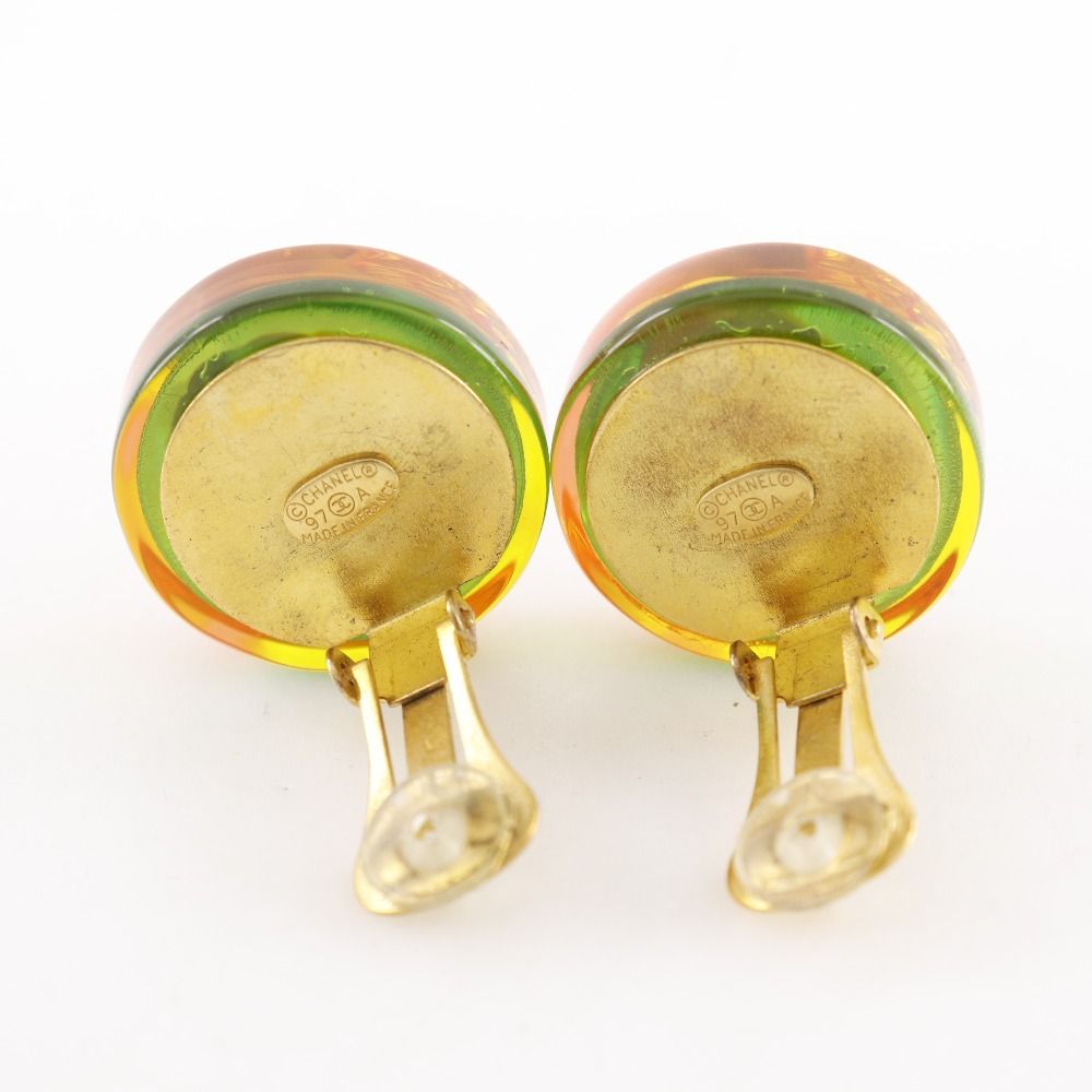 Chanel CC Logo Camellia Vintage Resin Gold Plated Green Earrings — view 4