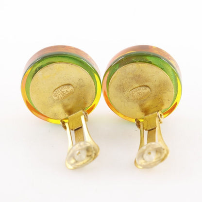 Chanel CC Logo Camellia Vintage Resin Gold Plated Green Earrings — view 4