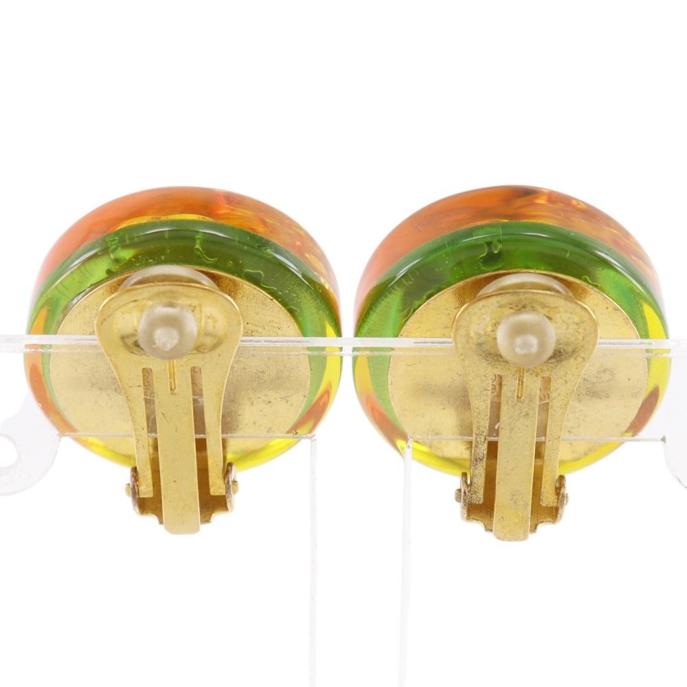 Chanel CC Logo Camellia Vintage Resin Gold Plated Green Earrings — view 3