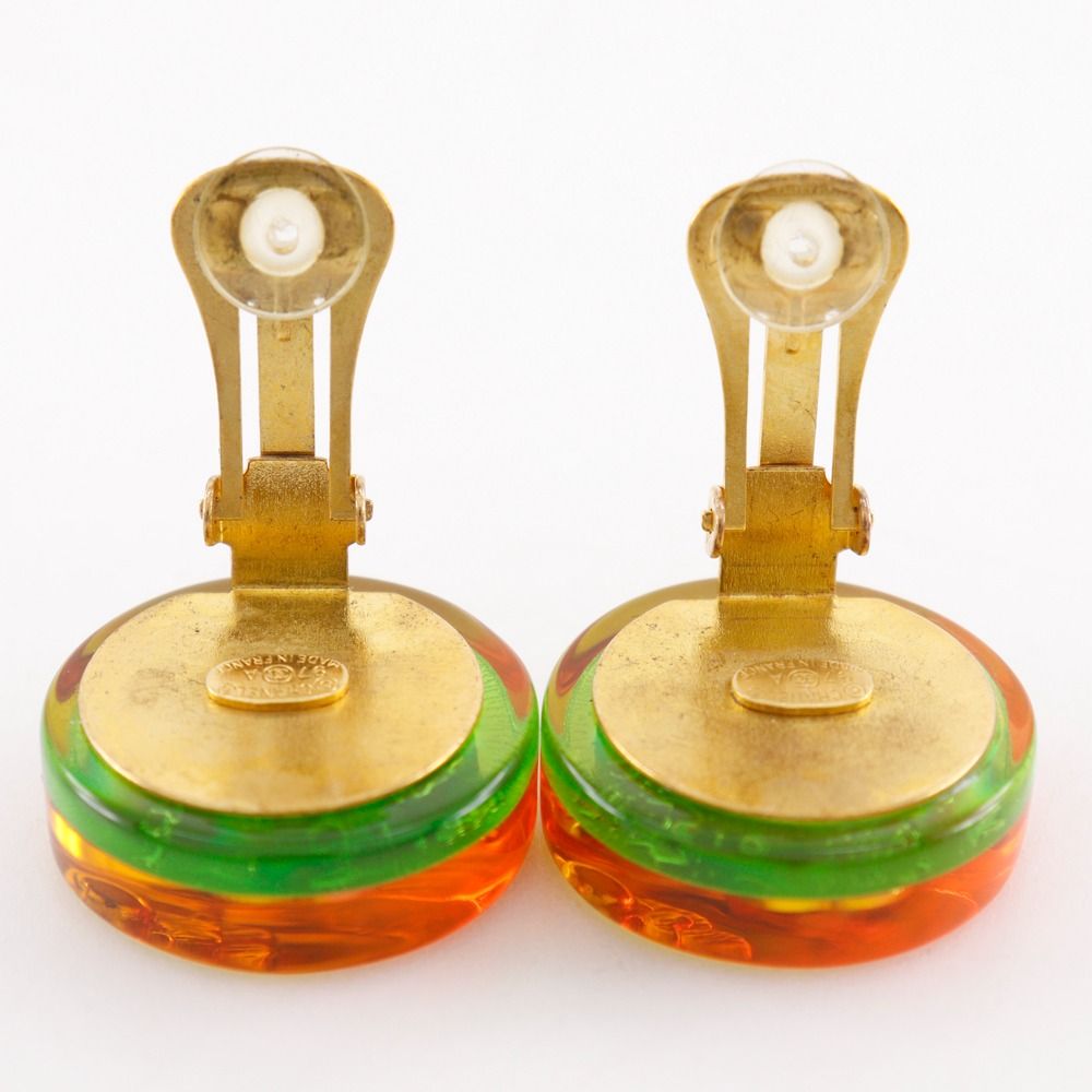 Chanel CC Logo Camellia Vintage Resin Gold Plated Green Earrings — view 6