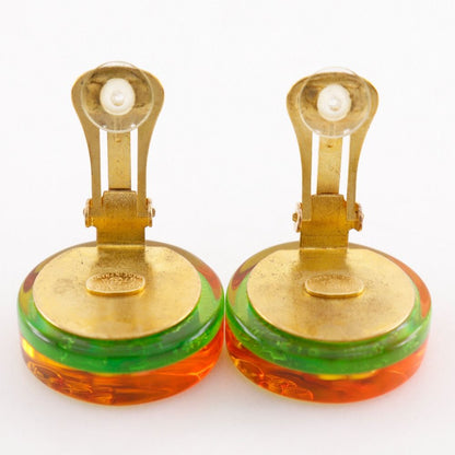 Chanel CC Logo Camellia Vintage Resin Gold Plated Green Earrings — view 6