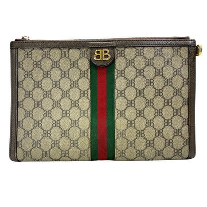 Gucci Collaboration Zahakka Project Clutch Logo Canvas Leather Slim Lightweight