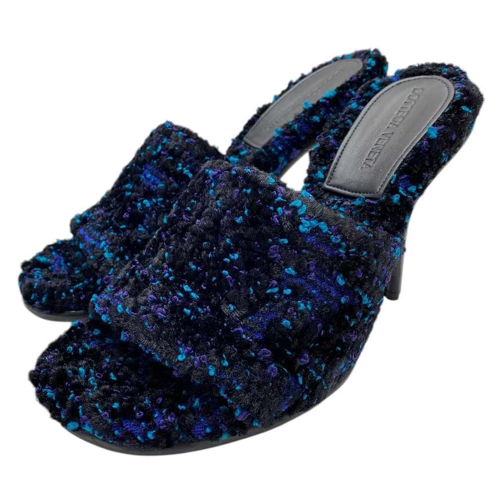 Bottega Veneta Mules Sandals Heels Tweed Cles Black Blue 39 Mode Character Grade