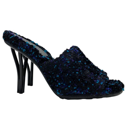 Bottega Veneta Mules Sandals Heels Tweed Cles Black Blue 39 Mode Character Grade — view 5