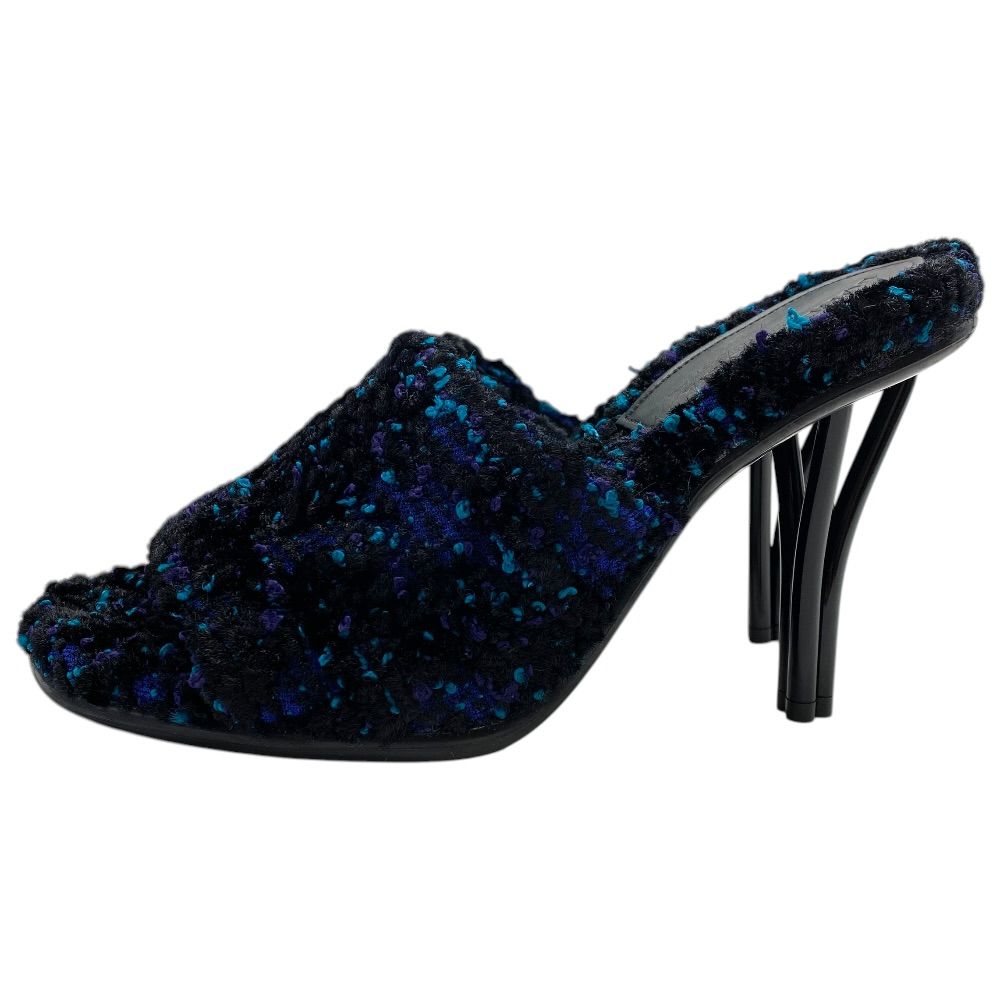 Bottega Veneta Mules Sandals Heels Tweed Cles Black Blue 39 Mode Character Grade — view 3
