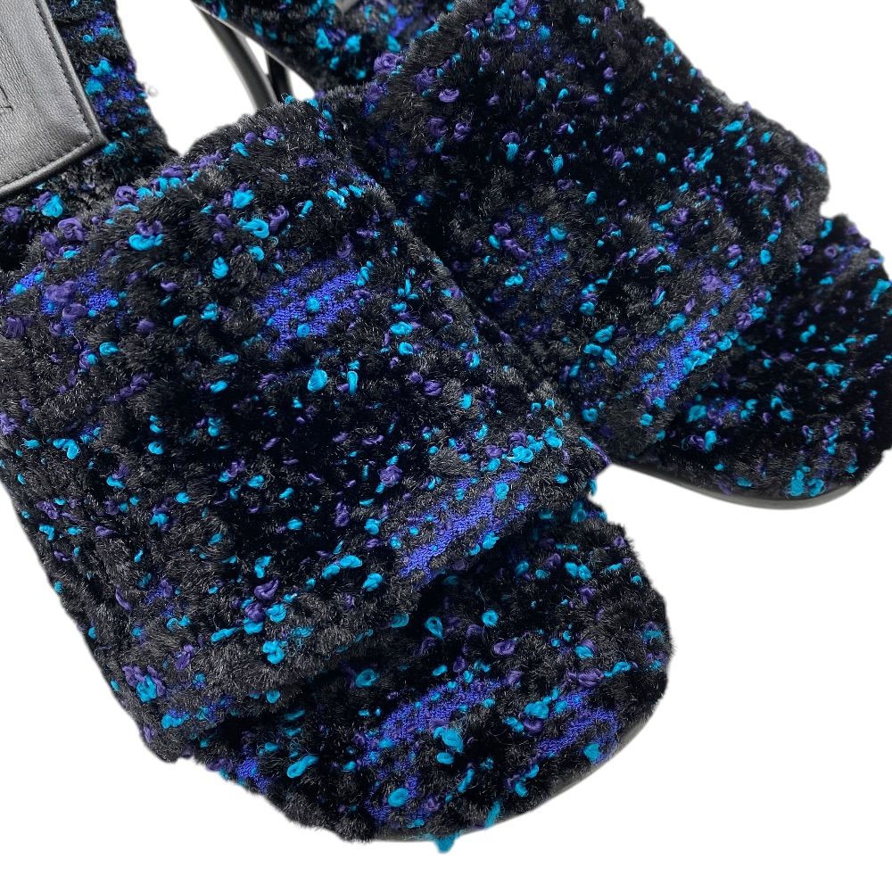 Bottega Veneta Mules Sandals Heels Tweed Cles Black Blue 39 Mode Character Grade — view 6