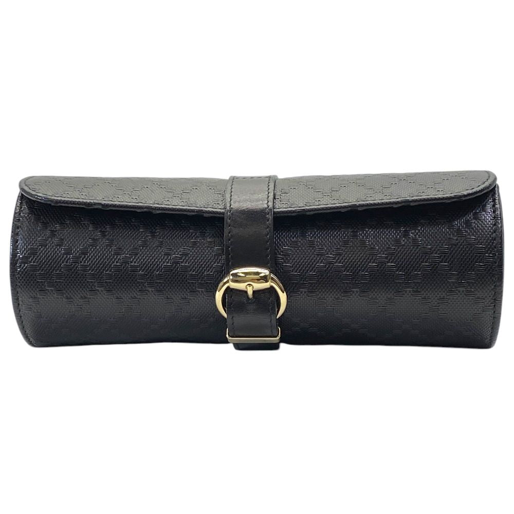 Gucci Diamante Travel Watch Case Logo Leather Black Compact Lightweight