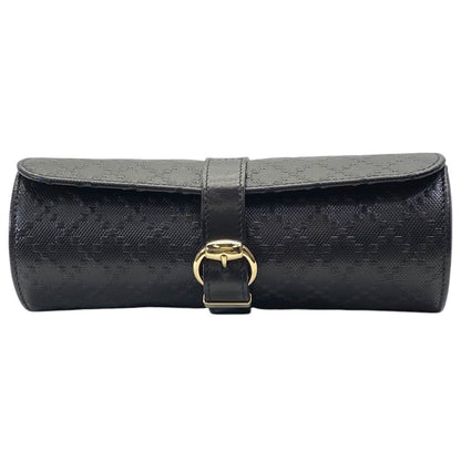 Gucci Diamante Travel Watch Case Logo Leather Black Compact Lightweight