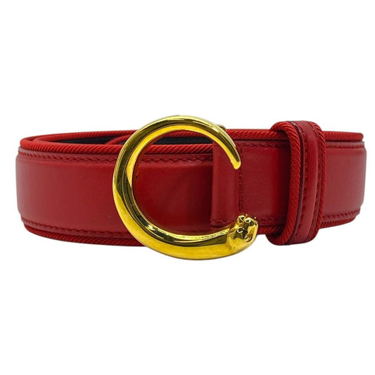 Cartier Panthere Belt Red Gold Canvas Leather Metal Logo Presence