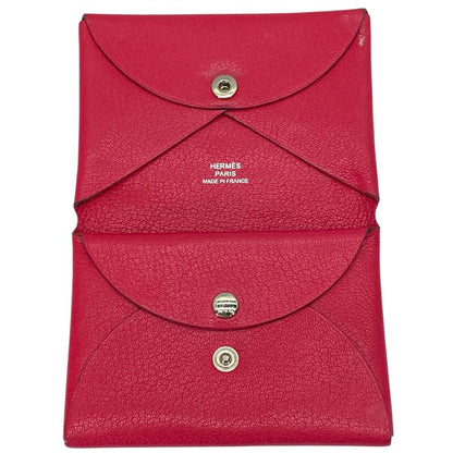 Hermes Calvi Duo Card Case Coin Bifold Pink Chevre Leather Compact Lightweight — view 5