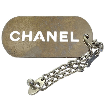 Chanel Logo Plate Charm Key Holder Key Chain Silver Dog Tag Bag Accent Portable