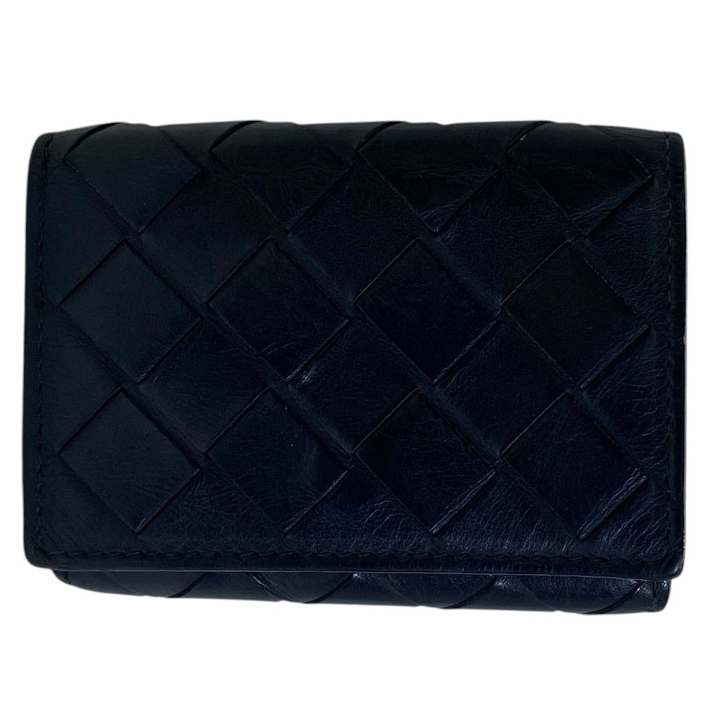 Bottega Veneta Maxi Intrecciato Trifold Wallet Compact Leather Black Capacity
