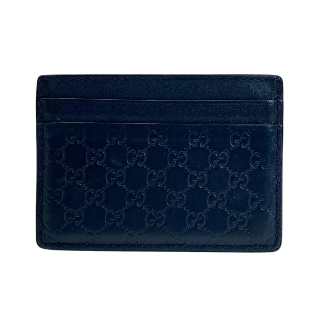 Gucci Micro Guccissima Card Case Business Holder GG Pattern Logo Leather Navy