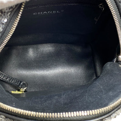 Chanel Sequin Waterfall Backpack CC Logo Gray Black Silver Lightweight Practical — view 6