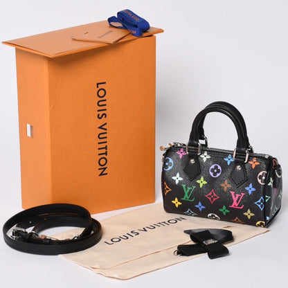Louis Vuitton Nano Speedy Takashi Murakami Multicolor Black 2-Way Bag Leather