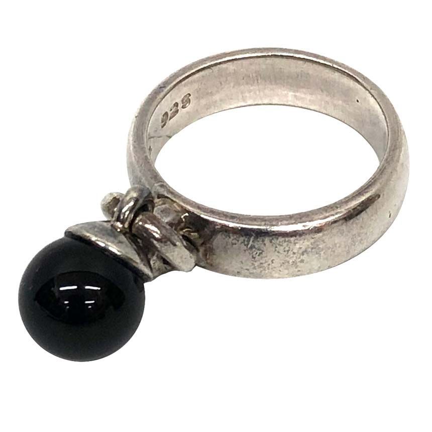Tiffany & Co Ball Dangle Ring 925 Sterling Silver Onyx