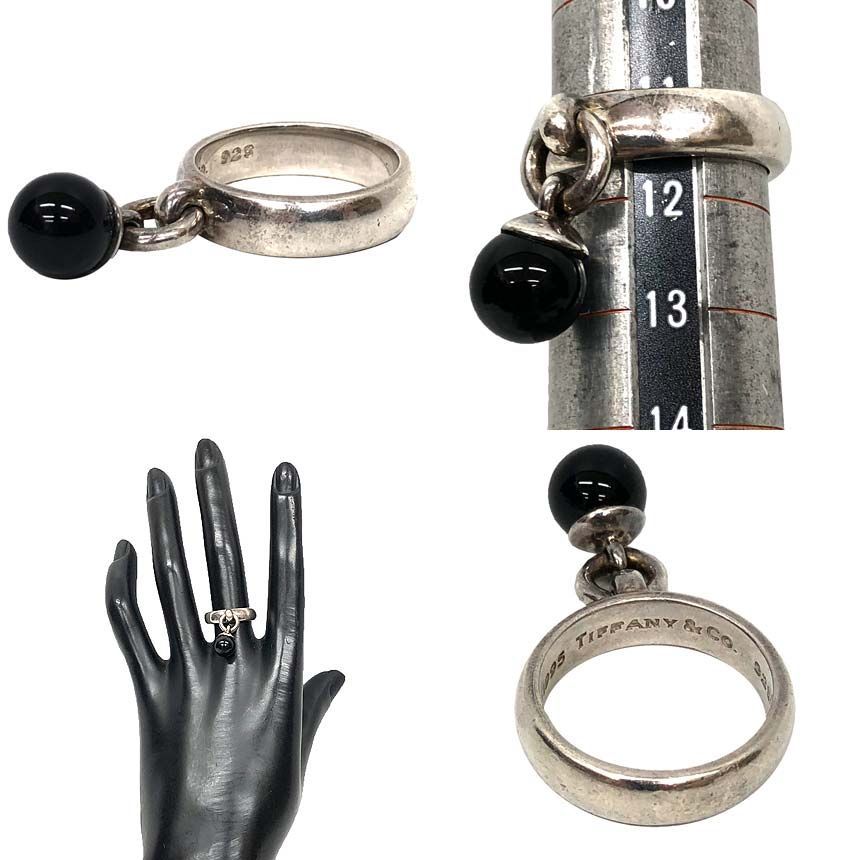 Tiffany & Co Ball Dangle Ring 925 Sterling Silver Onyx — view 2